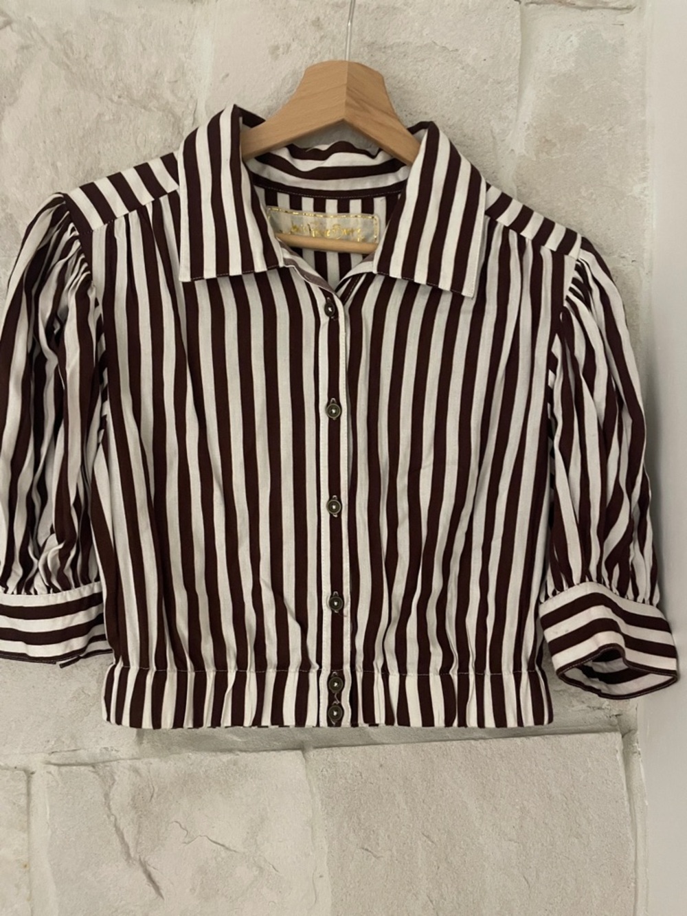NWOT -Jen's Pirate Booty Brown & White Striped Blouse- size S